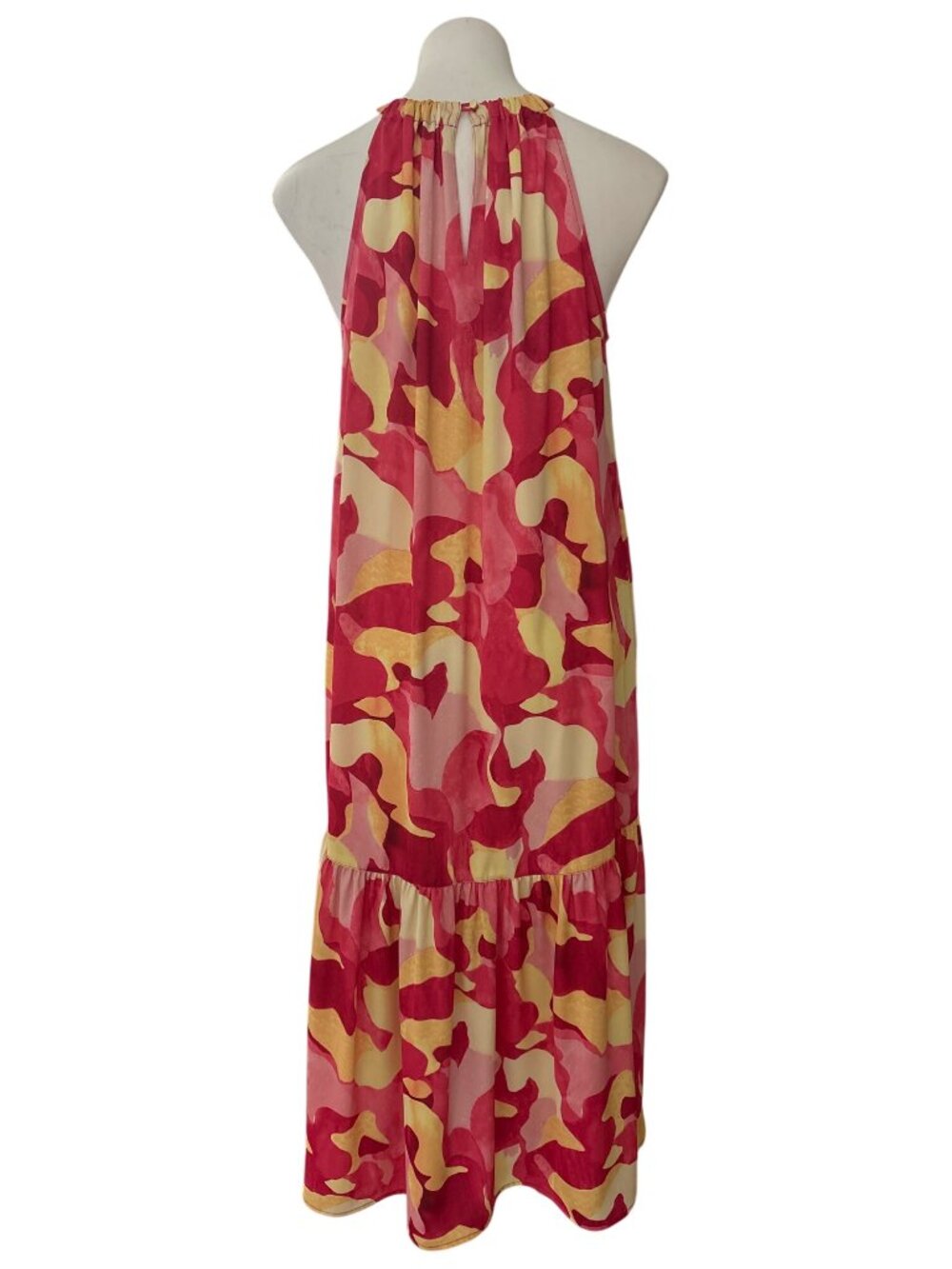 Ming Wang Women's NWT $270 Abstract Print Crepe De Chine Flounced Halter Dress M - Picture 6 of 11